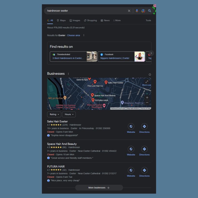 Google search results map snippet